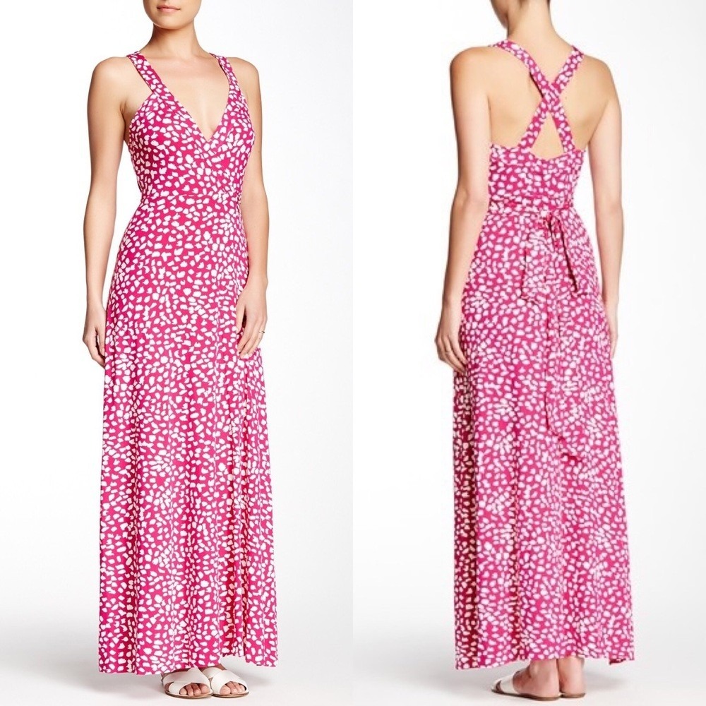 Diane von Furstenberg Samson Maxi Wrap Dress M Leopard Leaves Pink Dahlia Resort